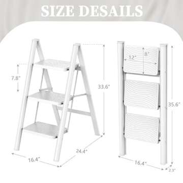 HBTower Step Ladder 3 Step Folding, Small Step Stool for Adults, Closet Step Stool Lightweight Kitch...