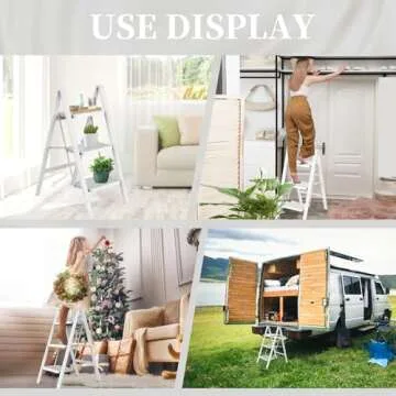 HBTower Step Ladder 3 Step Folding, Small Step Stool for Adults, Closet Step Stool Lightweight Kitchen Ladder 3 Step Ladder with Anti-Slip Wide Pedals, White