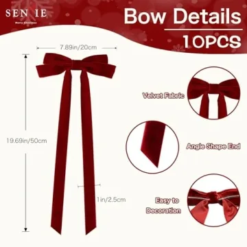 Luxurious Velvet Christmas Tree Bows Set of 10
