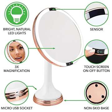 mDesign LED Lighted Makeup Mirror - Hands-Free, Rechargeable