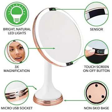 mDesign LED Lighted Makeup Mirror - Hands-Free, Rechargeable