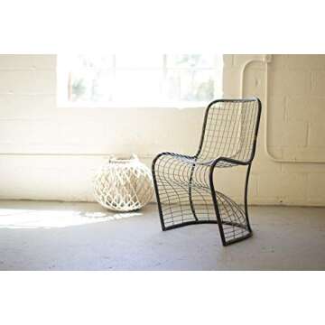 MY SWANKY HOME 33 Inch Modern Industrial Woven Grid Metal Accent Chair Curved Minimalist