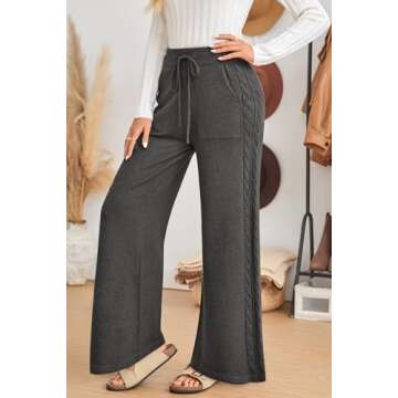 Arach&Cloz Womens 2025 Spring Fashion Sweater Pants Wide Leg Petite Sweatpants Casual High Elastic Waisted Flowy Lounge Outfits Knit Dressy Loose Plus Size Trousers Grey Gray