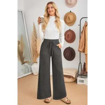 Arach&Cloz Womens 2025 Spring Fashion Sweater Pants Wide Leg Petite Sweatpants Casual High Elastic Waisted Flowy Lounge Outfits Knit Dressy Loose Plus Size Trousers Grey Gray