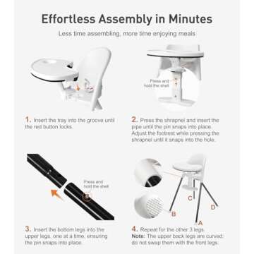 HAN-MM Foldable High Chair, One Click fold,Save Space, Detachable Double Tray, Infant Chair, Car Traveling, 3 in 1 Convertible, 3-Point Harness, Adjustable Footrest, Non-Slip Feet, Adjustable Legs