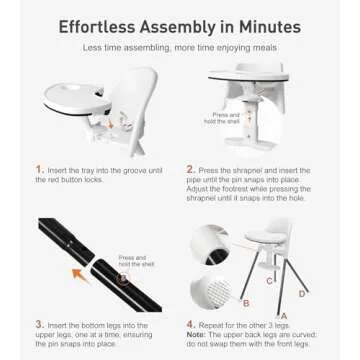 HAN-MM Foldable High Chair, One Click fold,Save Space, Detachable Double Tray, Infant Chair, Car Traveling, 3 in 1 Convertible, 3-Point Harness, Adjustable Footrest, Non-Slip Feet, Adjustable Legs