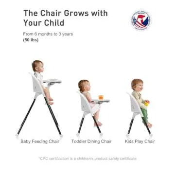 HAN-MM Foldable High Chair, One Click fold,Save Space, Detachable Double Tray, Infant Chair, Car Traveling, 3 in 1 Convertible, 3-Point Harness, Adjustable Footrest, Non-Slip Feet, Adjustable Legs