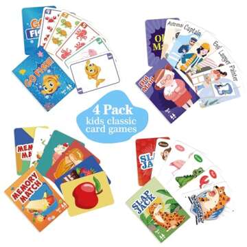 Card Games Go Fish,Old Maid,Slap Jack and Memory Match-4 Decks in 1 Pack,Classic Card Games for Kids...