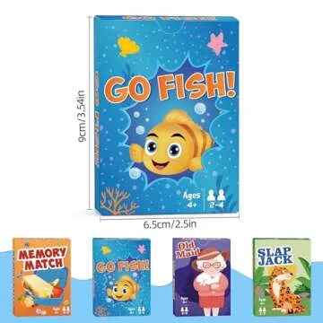 Card Games Go Fish,Old Maid,Slap Jack and Memory Match-4 Decks in 1 Pack,Classic Card Games for Kids Toddlers,Fun Kids Games for Family Party Game Night,Stocking Stuffers Gifts for Boys and Girls