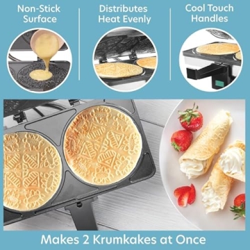 CucinaPro Krumkake Baker By Cucina Pro - 100% Non Stick, Makes Two Krumkake Pizzelle-Like Cookies, Great for Cannoli Filling & Cones