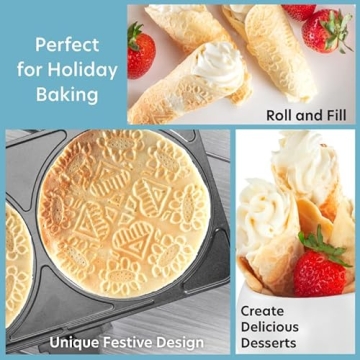 CucinaPro Krumkake Baker By Cucina Pro - 100% Non Stick, Makes Two Krumkake Pizzelle-Like Cookies, Great for Cannoli Filling & Cones