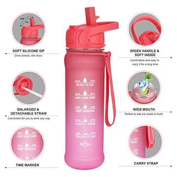PASER 24 oz Motivational Water Bottle with Time Marker & Straw - Leakproof Light Sports Water Bottles for Kids to Ensure You Drink Enough Water Throughout The Day