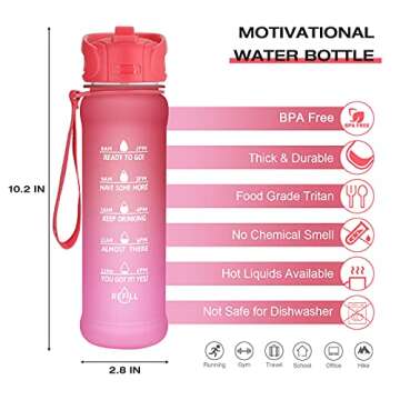 PASER 24 oz Motivational Water Bottle with Time Marker & Straw - Leakproof Light Sports Water Bottles for Kids to Ensure You Drink Enough Water Throughout The Day