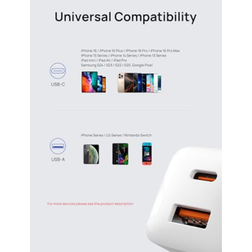 JSAUX USB C Charging Block Dual Port Fast Charger 20W