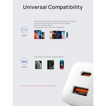 JSAUX USB C Charging Block Dual Port Fast Charger 20W