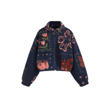 CIDER Sherpa Jacket Women Fleece Jacket Turtle Neck Floral Cropped Graphic Zipper Jacket for Winter:...
