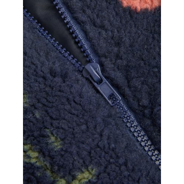 CIDER Sherpa Jacket Women Fleece Jacket Turtle Neck Floral Cropped Graphic Zipper Jacket for Winter: Dark Navy, L