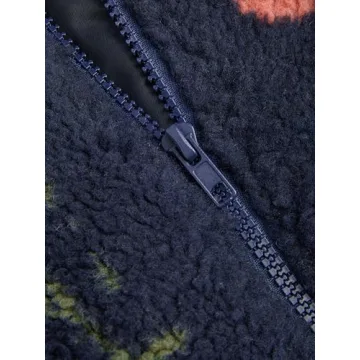 CIDER Sherpa Jacket Women Fleece Jacket Turtle Neck Floral Cropped Graphic Zipper Jacket for Winter: Dark Navy, L