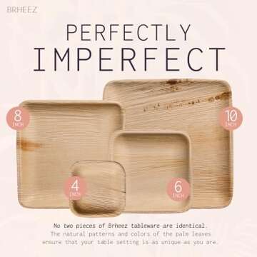 brheez Bamboo Cocktail Plates Disposable 6 inch Made from Palm Leaf 25 Party Plates, Perfect as Dessert Plates or Appetizer Plates.