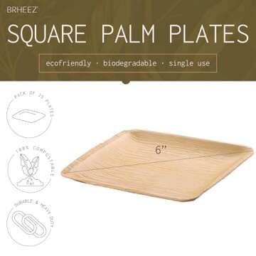 brheez Bamboo Cocktail Plates Disposable 6 inch Made from Palm Leaf 25 Party Plates, Perfect as Dessert Plates or Appetizer Plates.