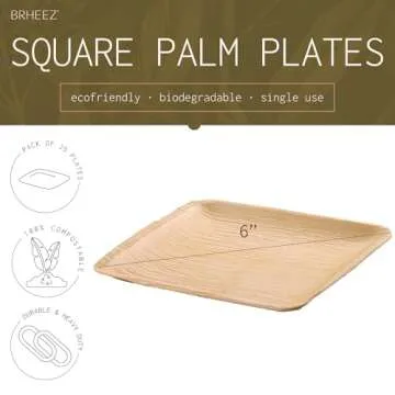 brheez Bamboo Cocktail Plates Disposable 6 inch Made from Palm Leaf 25 Party Plates, Perfect as Dessert Plates or Appetizer Plates.