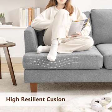 Busaurus 3 Seater Sofa Couch with Deep Seats, 89" Mid Century Modern Upholstered Sofa with Armrests, Comfy Couches for Living Room, Bedroom, Apartment and Office (Grey)