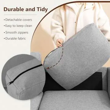 Busaurus 3 Seater Sofa Couch with Deep Seats, 89" Mid Century Modern Upholstered Sofa with Armrests, Comfy Couches for Living Room, Bedroom, Apartment and Office (Grey)