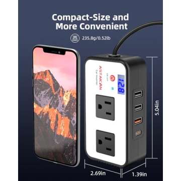 Astaican 200W Car Power Inverter, DC 12V to 110V AC Car Plug Adapter with 20W USB-C & 18W USB-A Dual AC Outlet, PD/QC Fast Car Charger for Laptop, Vehicles, Road Trip Essentials, White