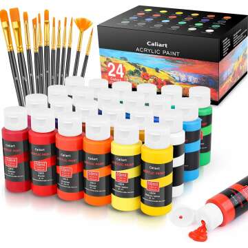 Caliart Acrylic Paint Set - 24 Colors & 12 Brushes