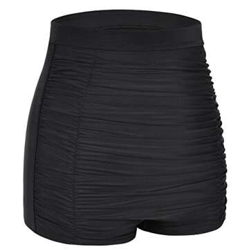 Hilor Women's Retro Ultra High Waisted Swim Bottom Boy Leg Tankini Shorts Ruched Swimwear Briefs Black 8