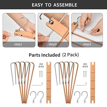 BILLKAQ Magic Pants Hangers, Space Saving Closet Hangers 5 Layers 2 Uses Multi Functional Pants Rack | Solid Metal & Wood Heavy Duty Wardrobe Organizer Racks for Clothes Trousers Ties(2 Pack)