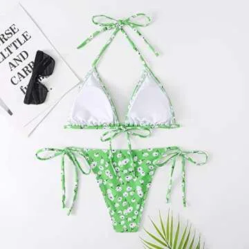 ZFCGEE Womens Two Piece Floral Print Bikini Set, Halter Bikini Top Triangle Tie Side Bathing Suits Swimwear (M, Green)