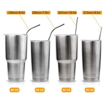 Liffree Set of 16 Stainless Steel Drinking Straws Eco-Friendly Replacement Straws for 30oz 20oz Yeti Rambler, RTIC, Ozark, Trail Tumblers, Metal Drinking Reusable Straws with 2 Cleaning Brushes