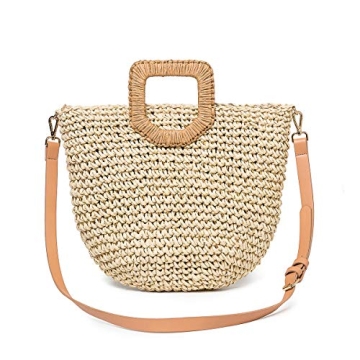 Kadell Straw Shoulder Bag, Straw Clutch Women Handwoven Straw Crossbody Bag Summer Beach Envelope Purse Wallet (Beige)