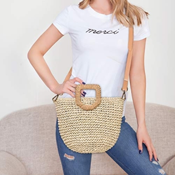 Kadell Straw Shoulder Bag, Straw Clutch Women Handwoven Straw Crossbody Bag Summer Beach Envelope Purse Wallet (Beige)