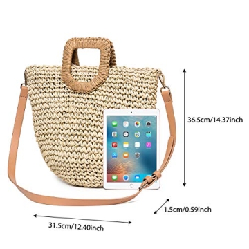 Kadell Straw Shoulder Bag, Straw Clutch Women Handwoven Straw Crossbody Bag Summer Beach Envelope Purse Wallet (Beige)