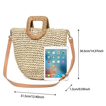 Kadell Straw Shoulder Bag, Straw Clutch Women Handwoven Straw Crossbody Bag Summer Beach Envelope Purse Wallet (Beige)