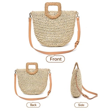 Kadell Straw Shoulder Bag, Straw Clutch Women Handwoven Straw Crossbody Bag Summer Beach Envelope Purse Wallet (Beige)
