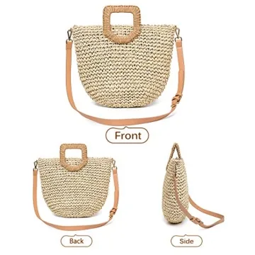Kadell Straw Shoulder Bag, Straw Clutch Women Handwoven Straw Crossbody Bag Summer Beach Envelope Purse Wallet (Beige)