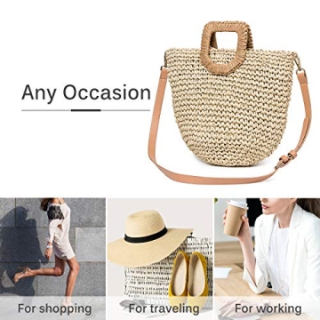 Kadell Straw Shoulder Bag, Straw Clutch Women Handwoven Straw Crossbody Bag Summer Beach Envelope Purse Wallet (Beige)