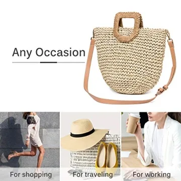 Kadell Straw Shoulder Bag, Straw Clutch Women Handwoven Straw Crossbody Bag Summer Beach Envelope Purse Wallet (Beige)