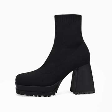 Stylish Women’s Sock Boots with Chunky Heel and Comfort