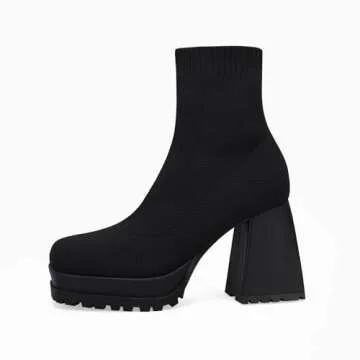 Stylish Women’s Sock Boots with Chunky Heel and Comfort