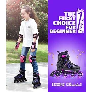 2PM SPORTS Vinal Girls Adjustable Inline Skates with Light up Wheels Beginner Skates Fun Illuminatin...