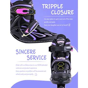 2PM SPORTS Vinal Girls Adjustable Inline Skates with Light up Wheels Beginner Skates Fun Illuminating Roller Skates for Kids Boys and Ladies… (Violet & Magenta, Large - Youth (4Y-7Y US))
