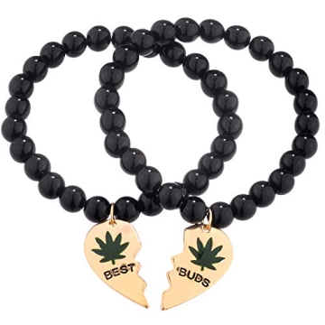 LUX ACCESSORIES Black Beaded Best Buds Weed 420 Marijuana BFF Best Friends Matching Bracelet Set