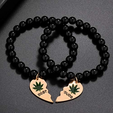 LUX ACCESSORIES Best Buds Marijuana Bracelet Set for Friends