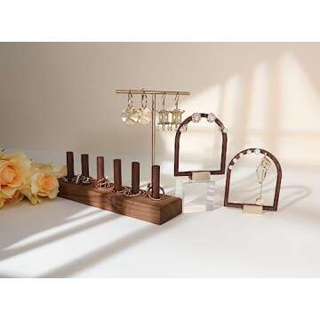 GemeShou wood ring storage jewelry organizer for woman, jewelry ring holder with 6 cones for jewelry...