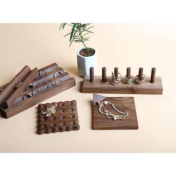 GemeShou wood ring storage jewelry organizer for woman, jewelry ring holder with 6 cones for jewelry selling, cute small ring display stand【Ring organizer-6 cones】