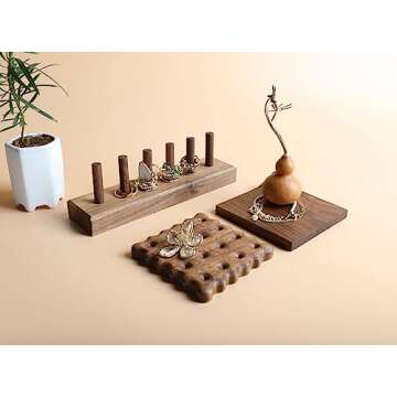 GemeShou wood ring storage jewelry organizer for woman, jewelry ring holder with 6 cones for jewelry selling, cute small ring display stand【Ring organizer-6 cones】